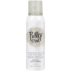 Jerome Russell Punky, spray purpurina plateado para cabello, brillo duradero y fácil lavado.
