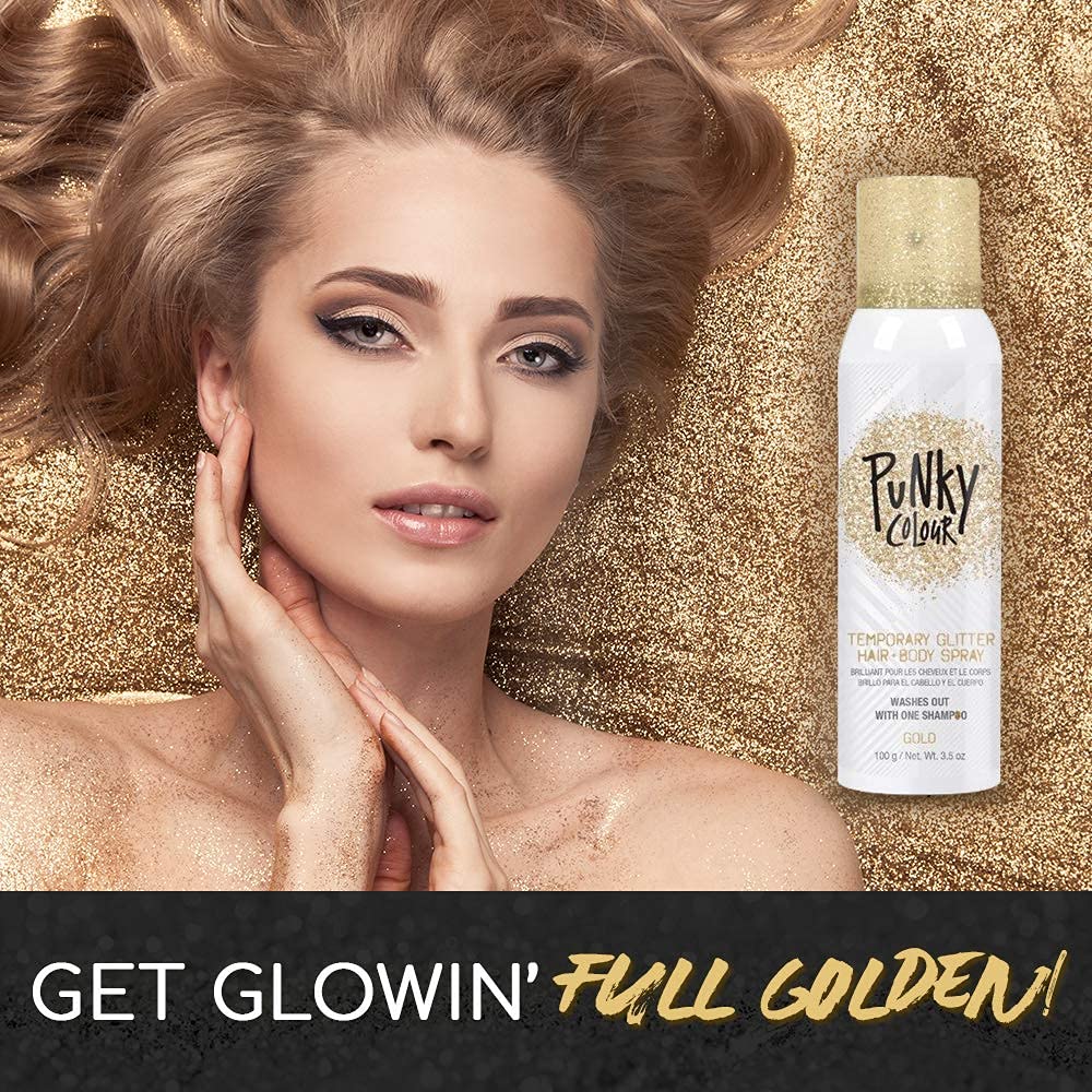Jerome Russell Punky travel-size glitter spray for on-the-go sparkle.