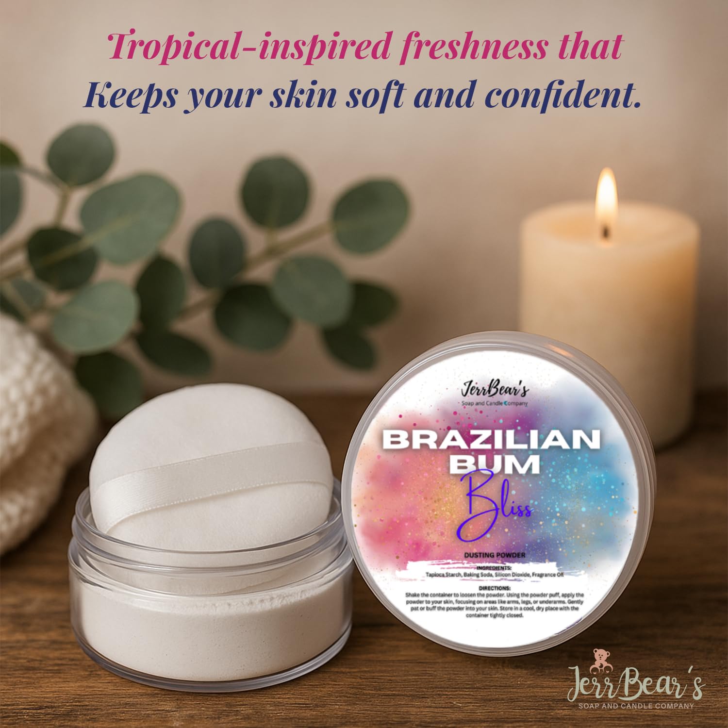 JerrBear’s Brazilian Bum Bliss compact 4oz jar ideal for travel.