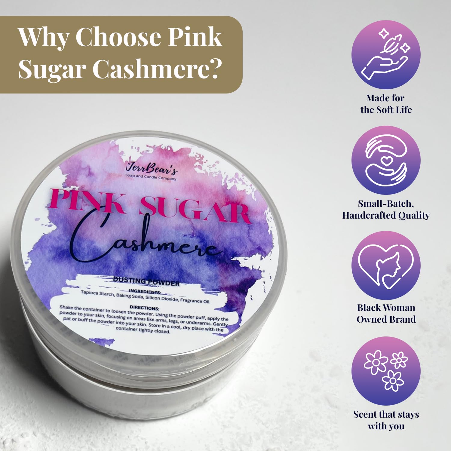 Layering with JerrBear’s body oils enhances Pink Sugar Cashmere fragrance longevity.