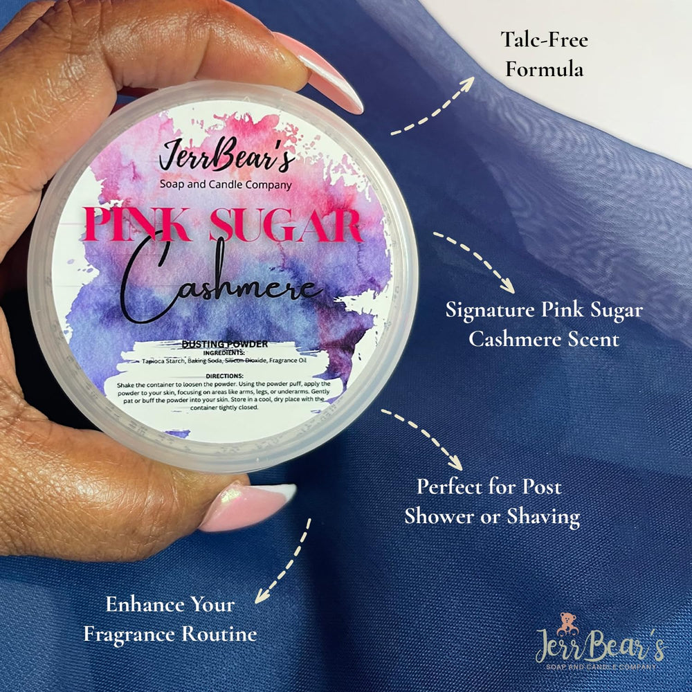 JerrBear’s Pink Sugar Cashmere powder scent lingering with vanilla and florals.