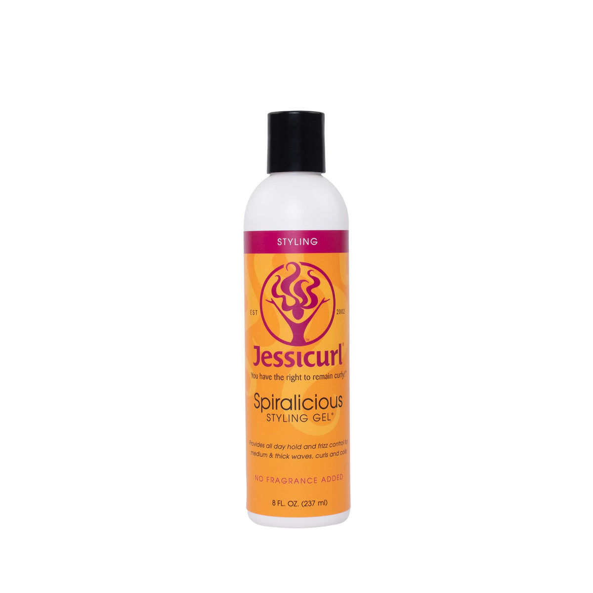 Jessicurl Spiralicious gel bottle illustrating defined curl hold.