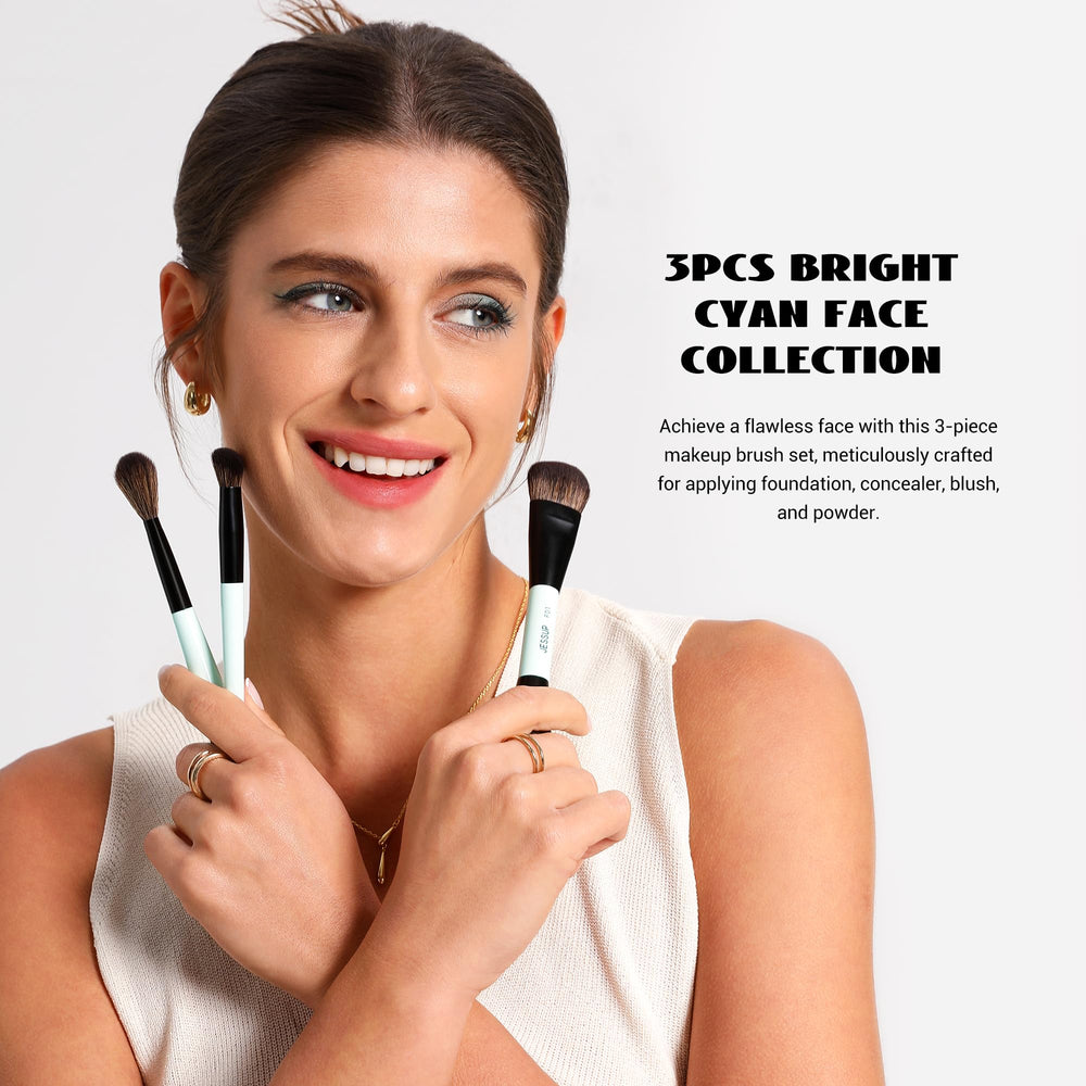 Jessup blue 3pc set with double-ended blush and highlight brush for seamless blending.