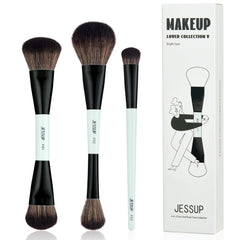 Jessup blue 3pc set with double-ended foundation and contour brush for precise application.