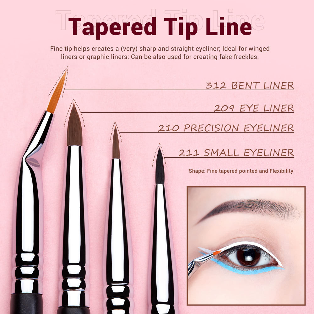 Jessup Eyeliner Brush Set flat-tip for thin lashline lines