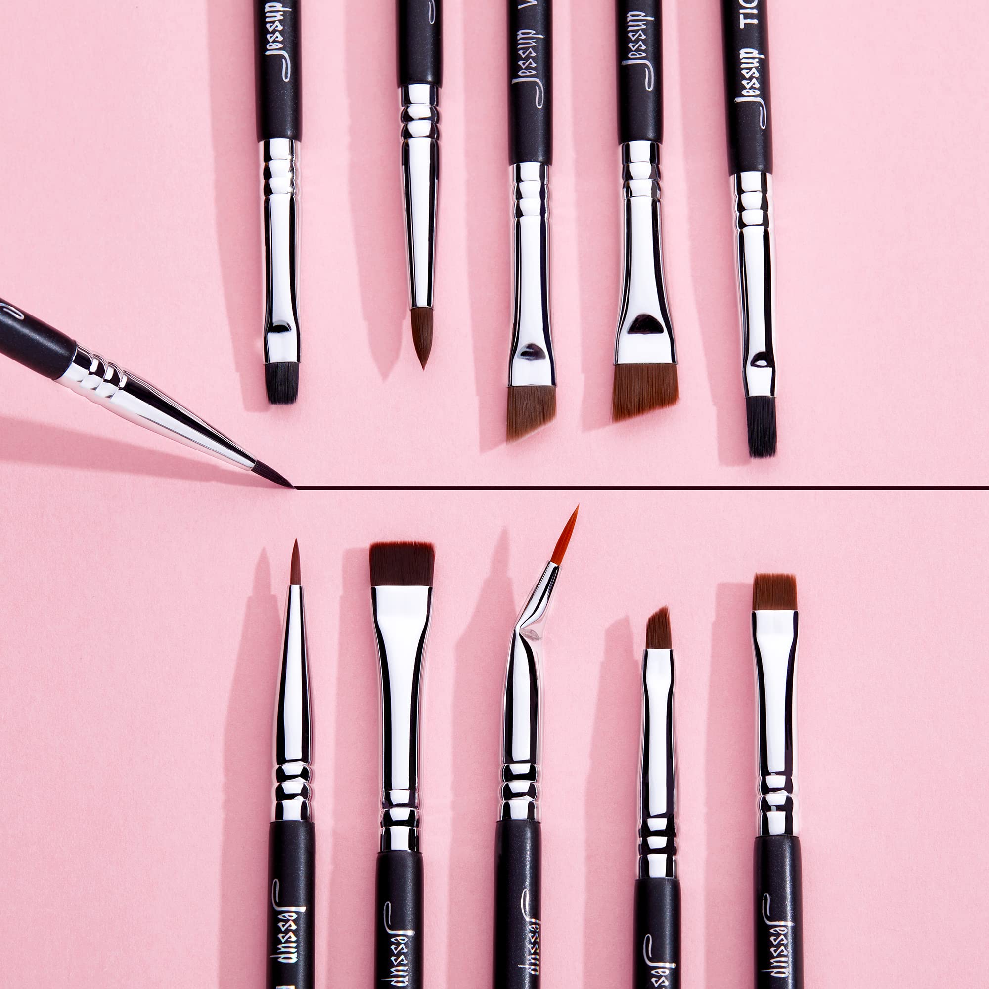 Jessup Eyeliner Brush Set silver-ferrule for durable bristles