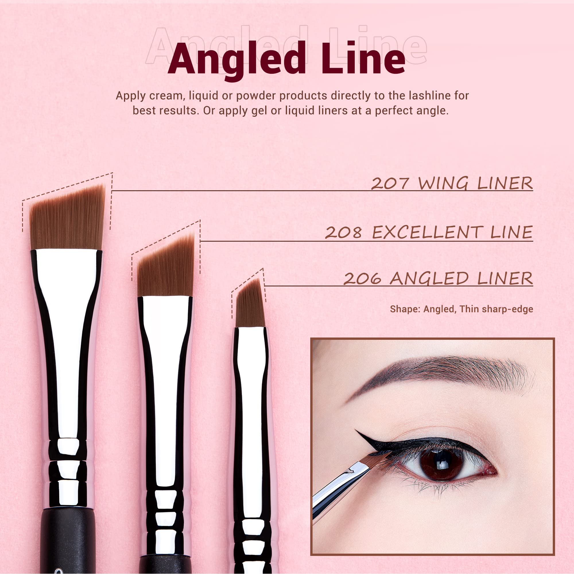 Jessup Eyeliner Brush Set waterline brushes for upper or lower lines