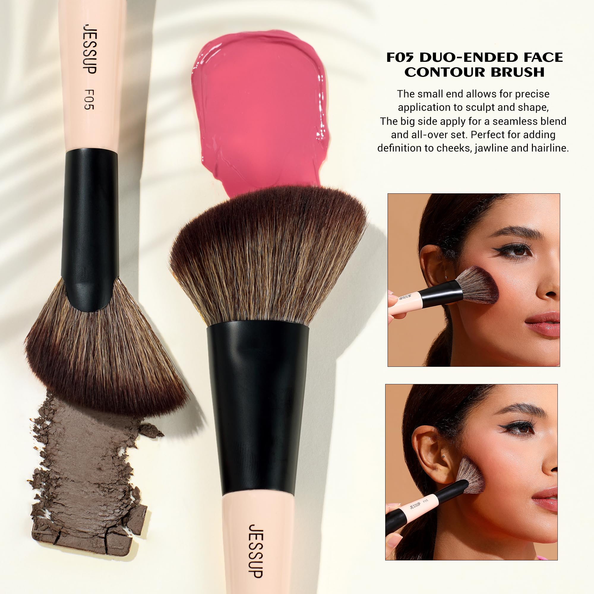 Jessup F05 large end contour brush for seamless blending.