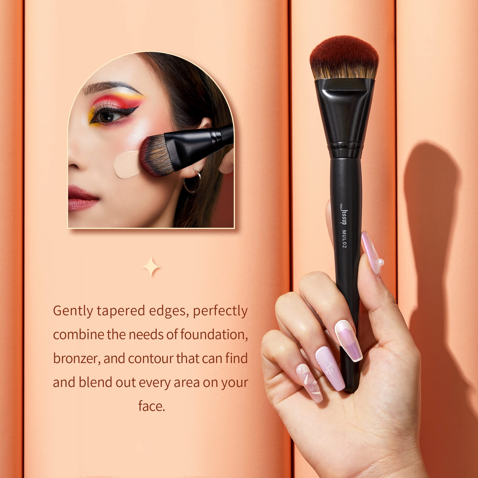 Ideal tool for foundation and creams across larger facial areas.