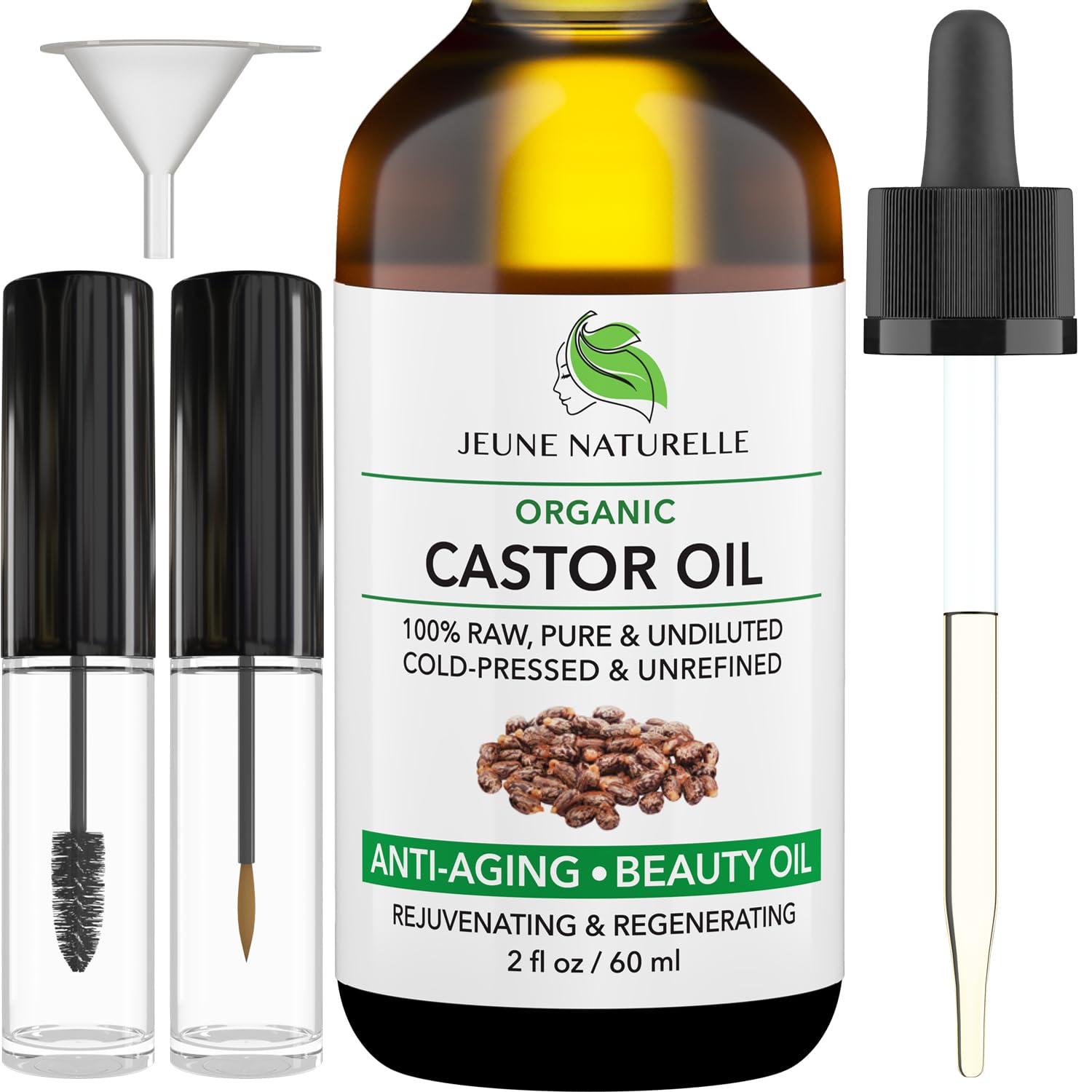 Jeune Naturelle castor oil bottle in glass packaging for purity