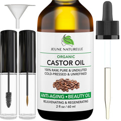 Jeune Naturelle castor oil bottle in glass packaging for purity