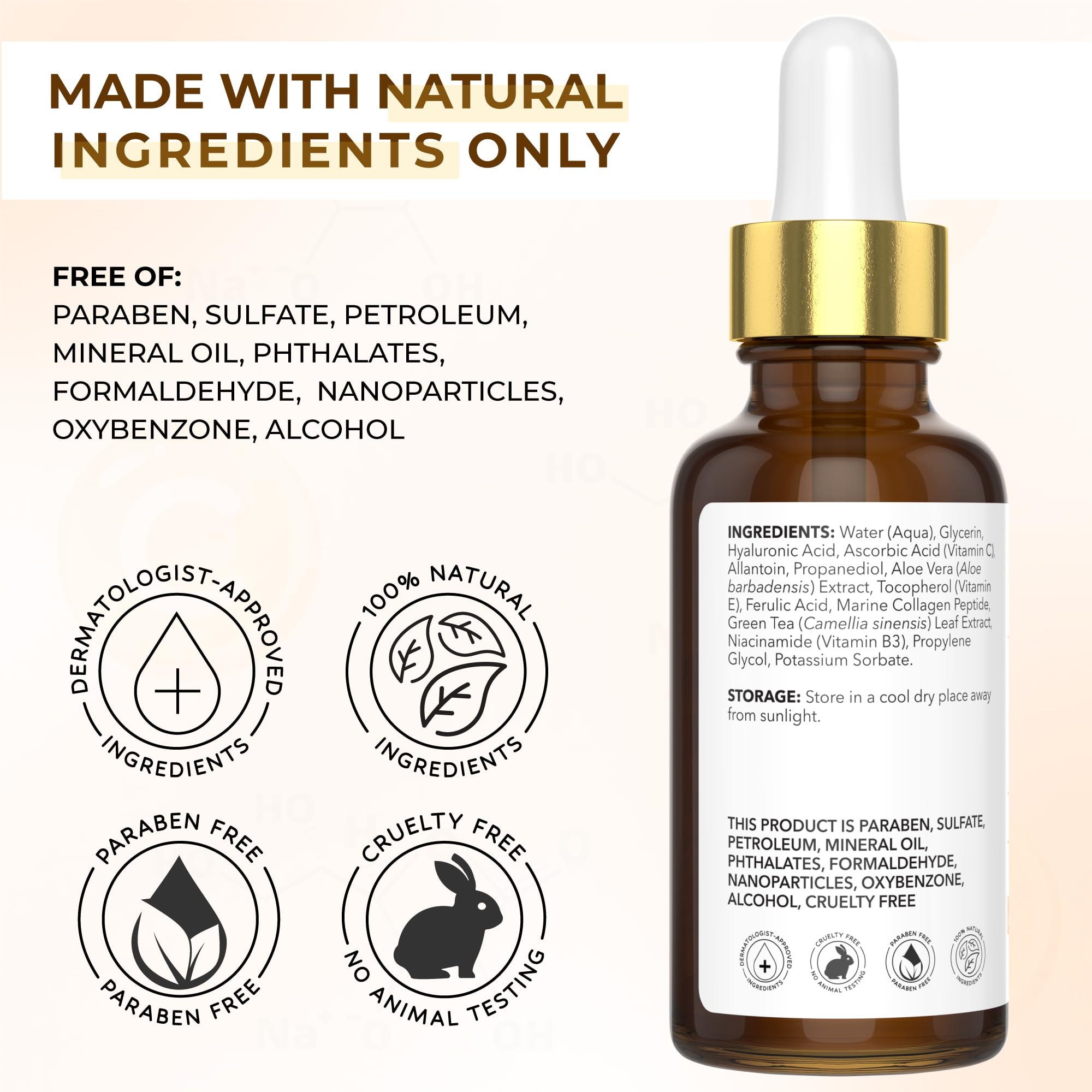 Jeune Naturelle serum dropper enables precise application for even skin tone.