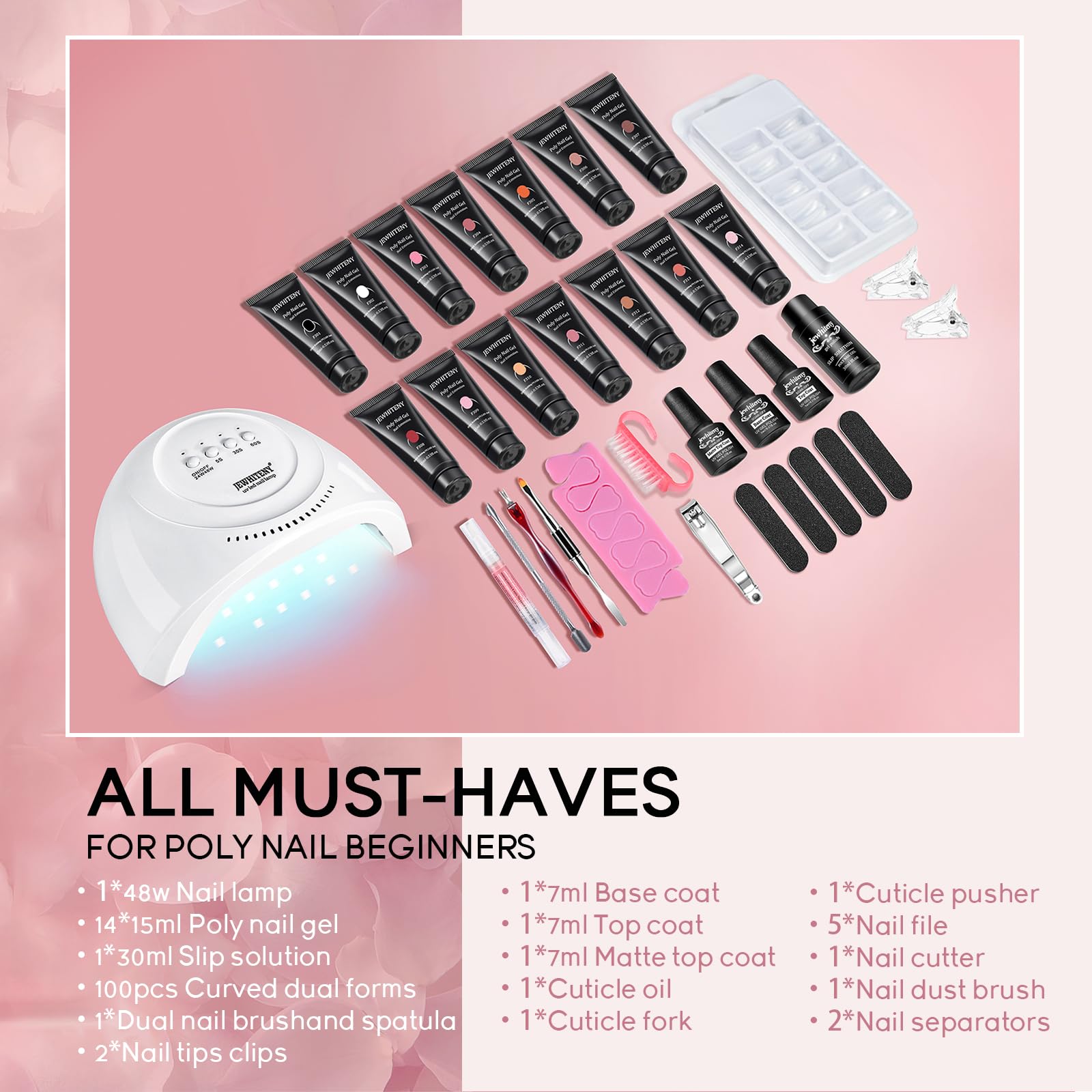 JEWHITENY 14-color poly gel set displayed for versatile nail design.