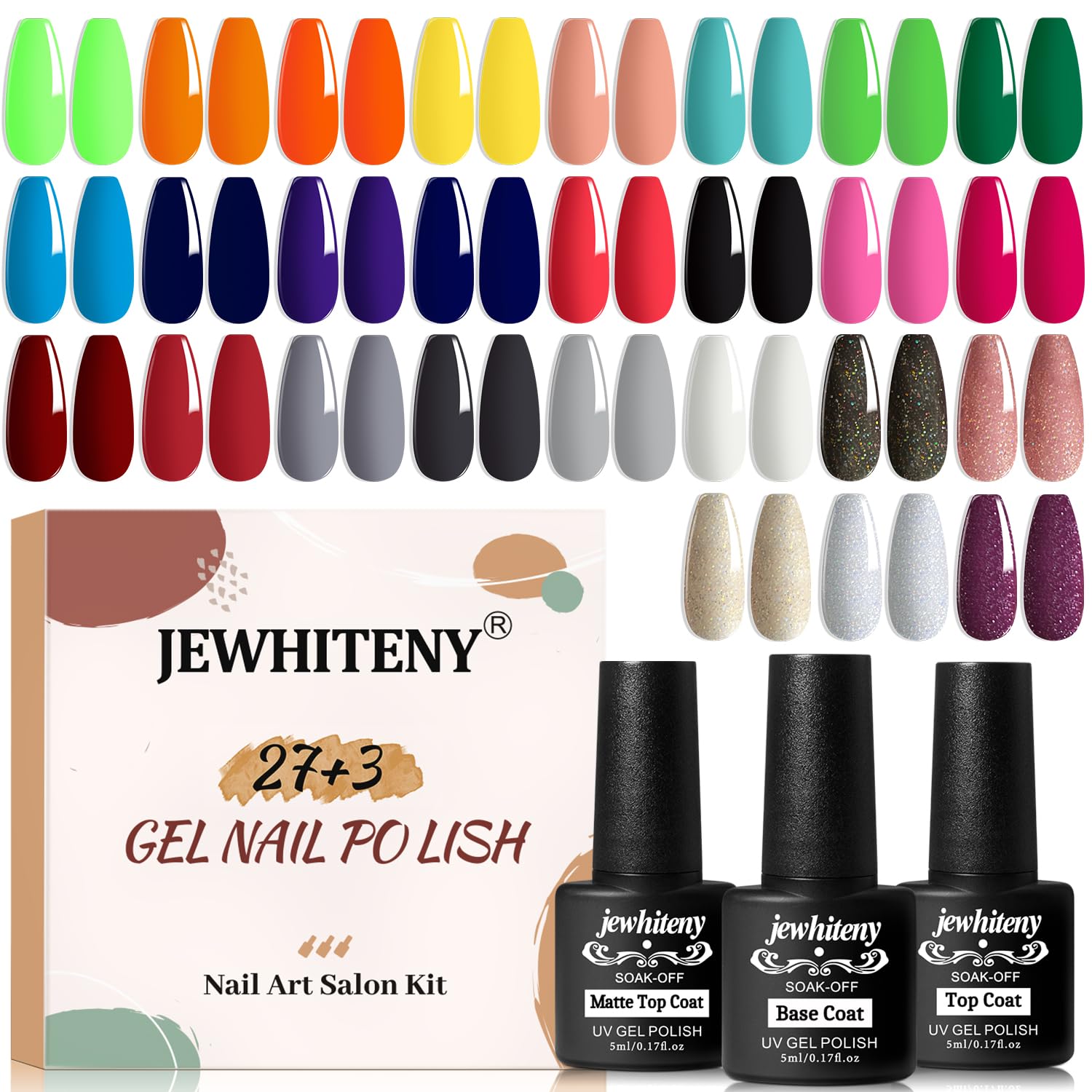 JEWHITENY gel nail polish set with 27 colors for versatile manicures