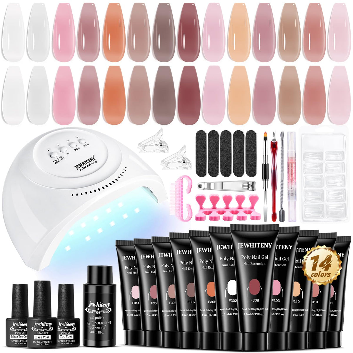JEWHITENY poly extension kit with LED lamp for at-home salon quality