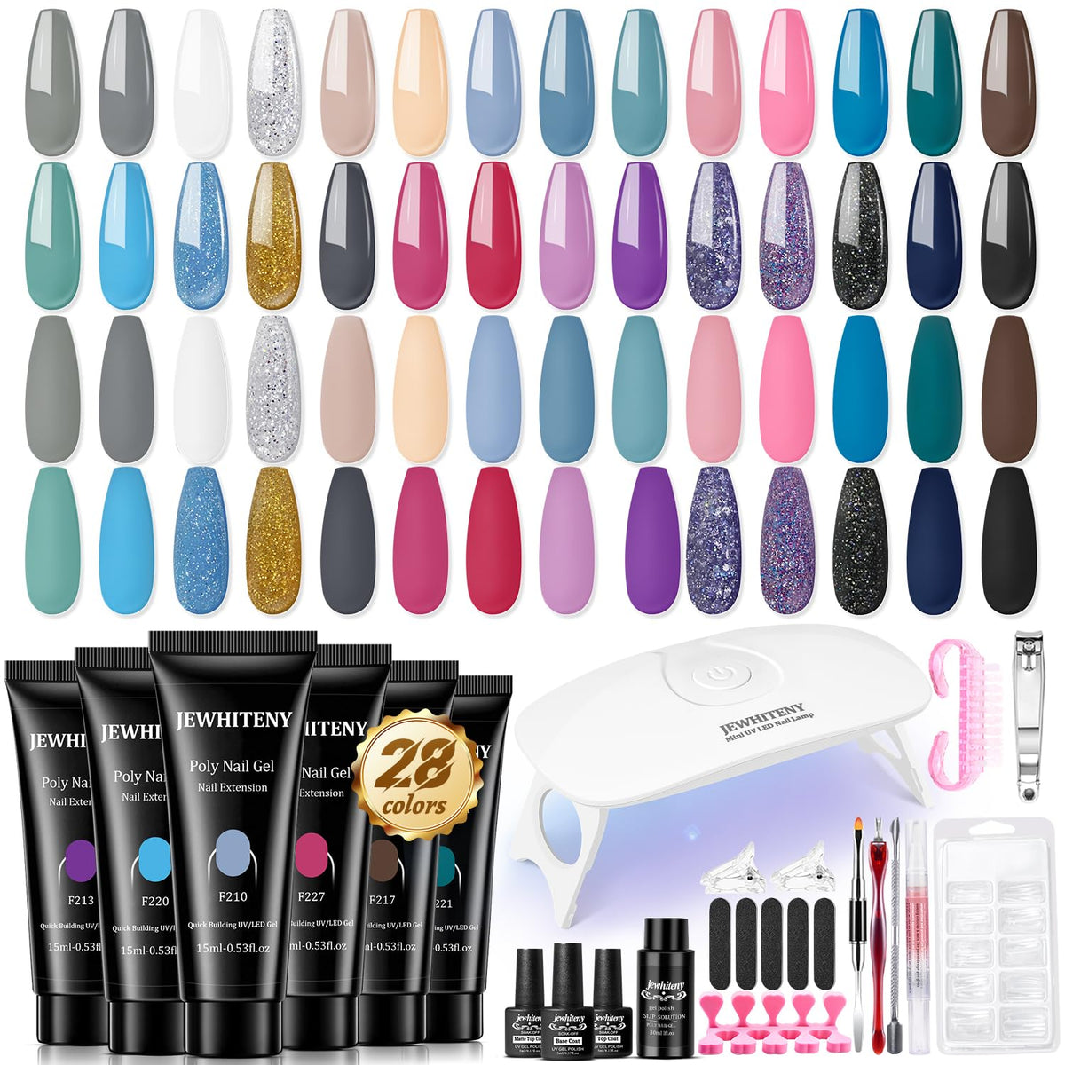 JEWHITENY Kit Gel Poligel con lámpara para curado rápido de uñas