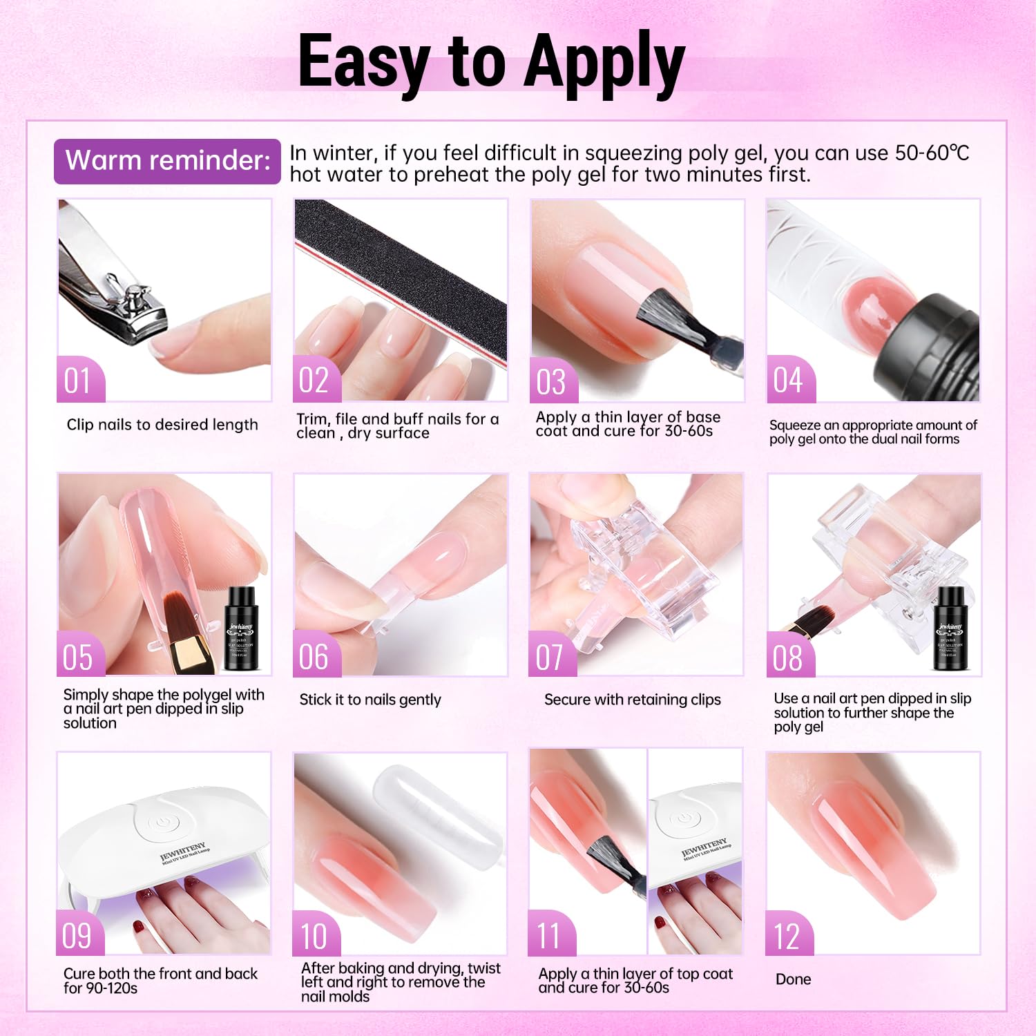 JEWHITENY Kit Gel Poligel: manicura en casa con resultados duraderos