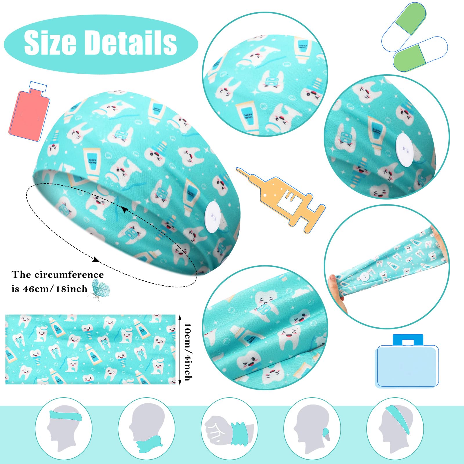 Bandana dental con botones de Jexine para evitar la presión en las orejas durante turnos.