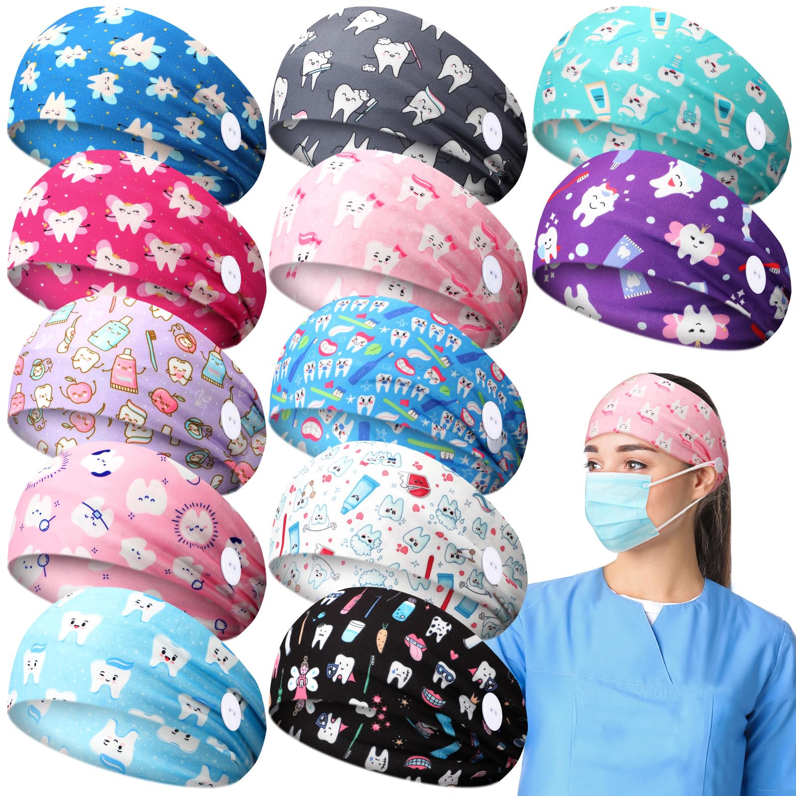 Bandanas dentales Jexine, 12 piezas, para combinar con tu uniforme.