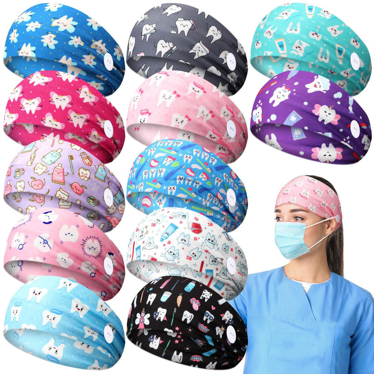 Bandanas dentales Jexine, 12 piezas, para combinar con tu uniforme.