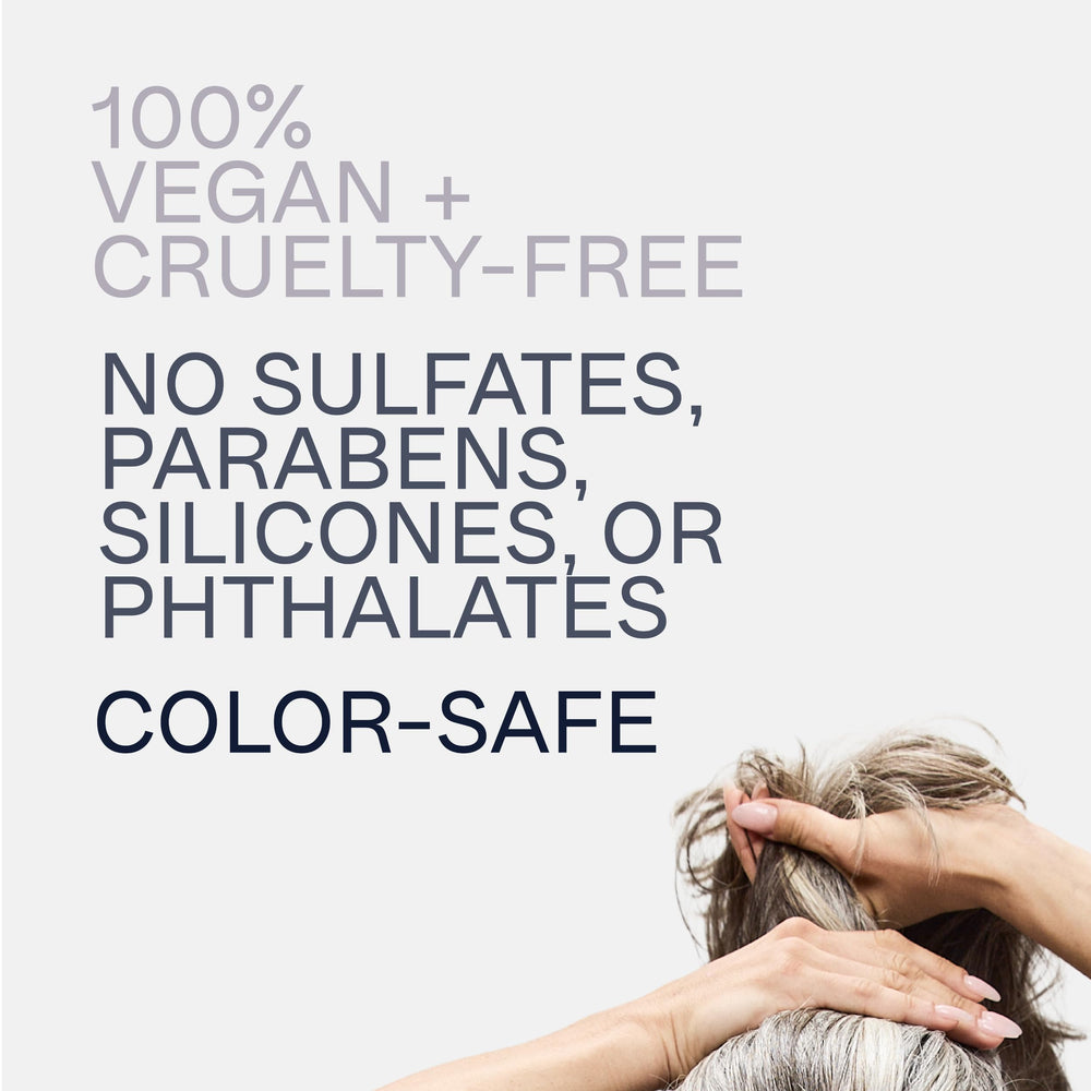 Jhirmack Silver Brightening Purple Shampoo before-after demonstrates hair brightening effect.