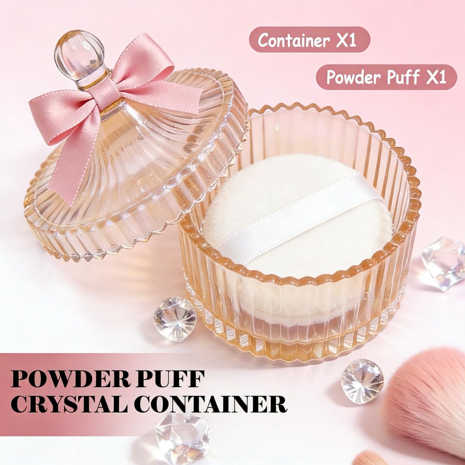 JHJEWH glass powder container keeps puff clean and ready on your vanity.