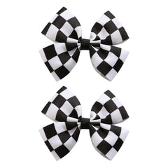 Lazo JiaDuo con cuadros negros y blancos de 4 pulgadas, ideal para peinados elegantes.