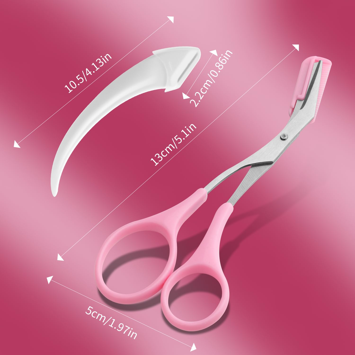 JIAKAI eyebrow scissors with comb in pink, smooth non-slip grip