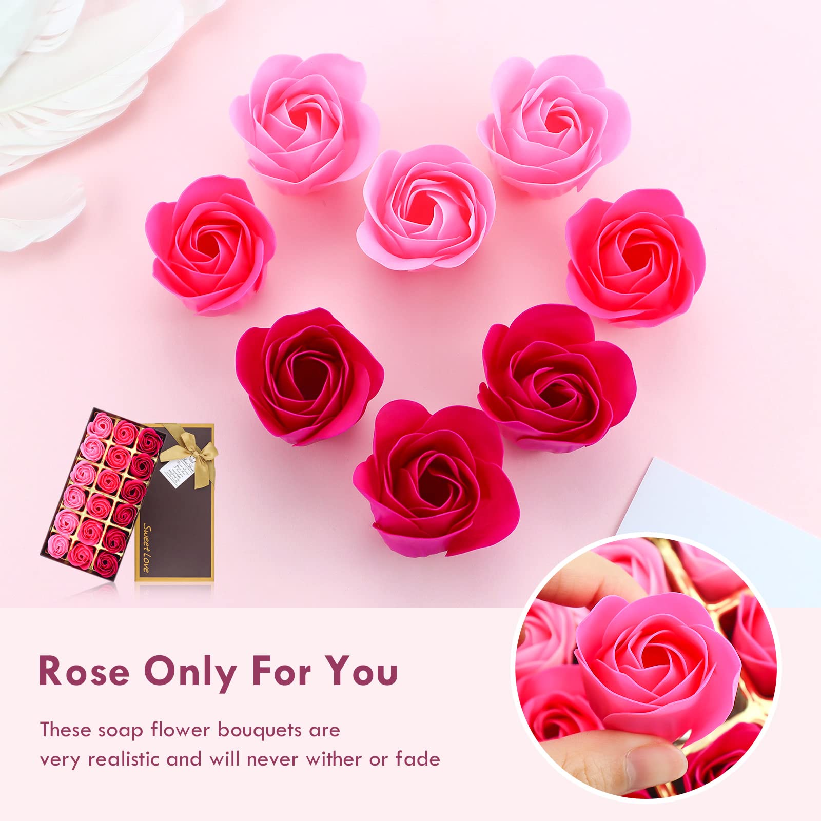 JIALEEY realistic-rose-shaped soap ornament enhances bathroom decor while serving as hand soap.