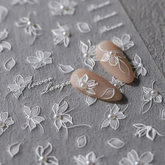 JIALITFUN estampa de flor blanca 5D en relieve para uñas, acabado duradero.