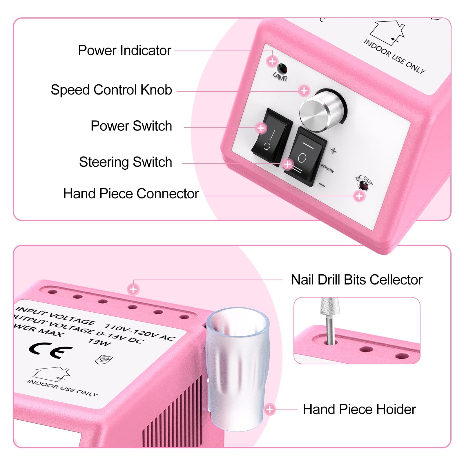 JIASHENG nail drill includes six metal bits for versatility