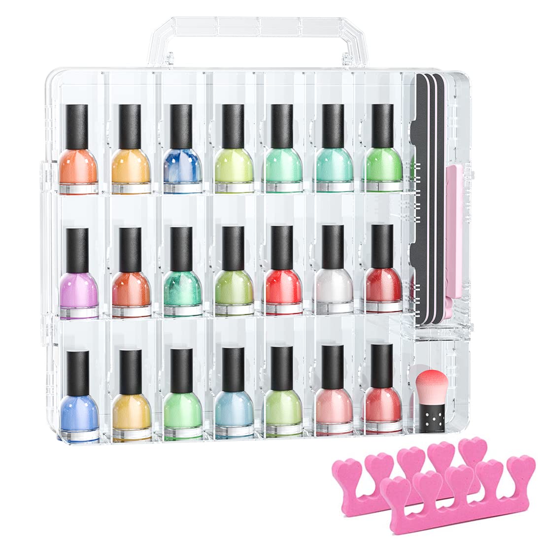 JIASHENG organizador de esmaltes 48 botes con doble puerta para acceso rápido.