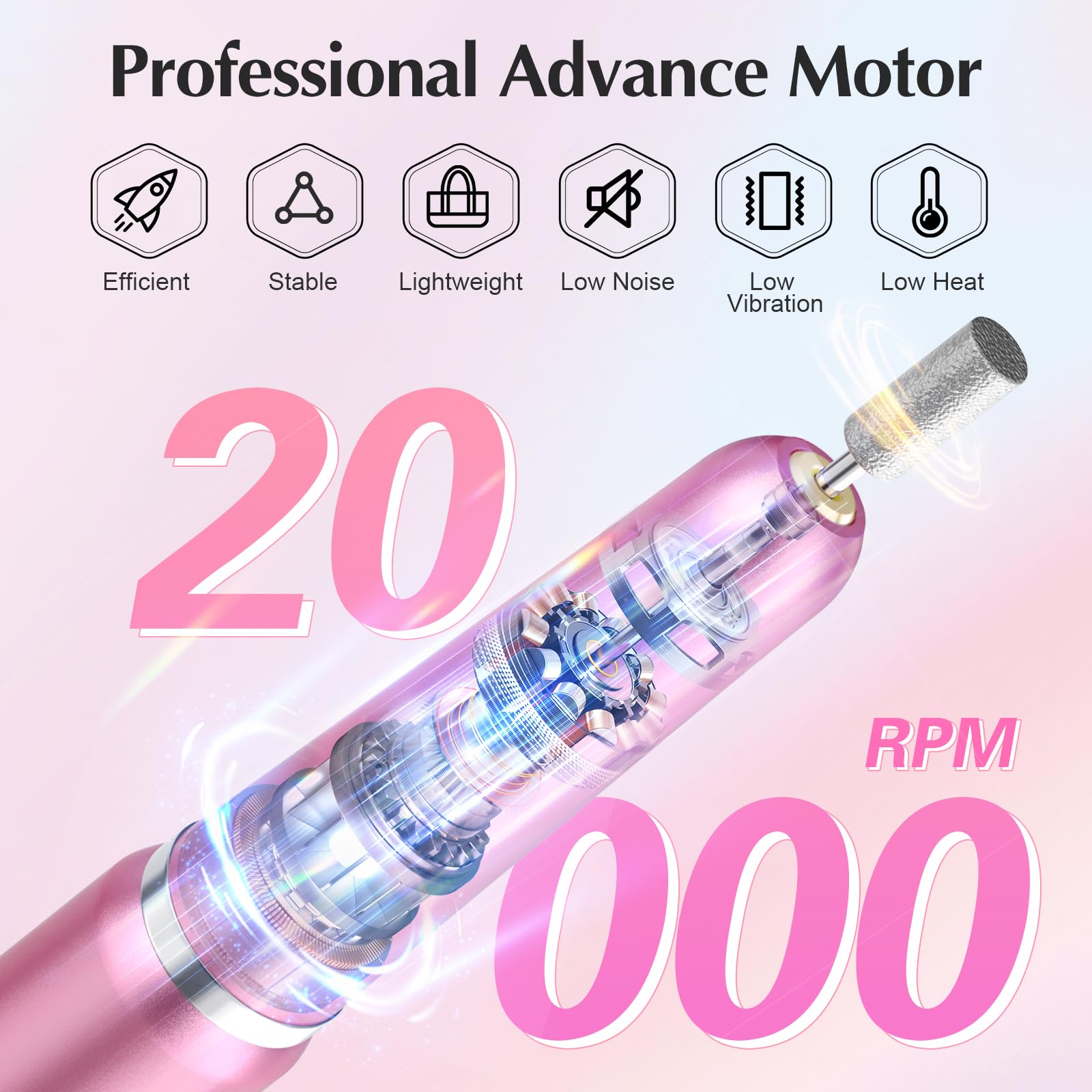 JIASHENG pink nail drill on table ready for precision shaping