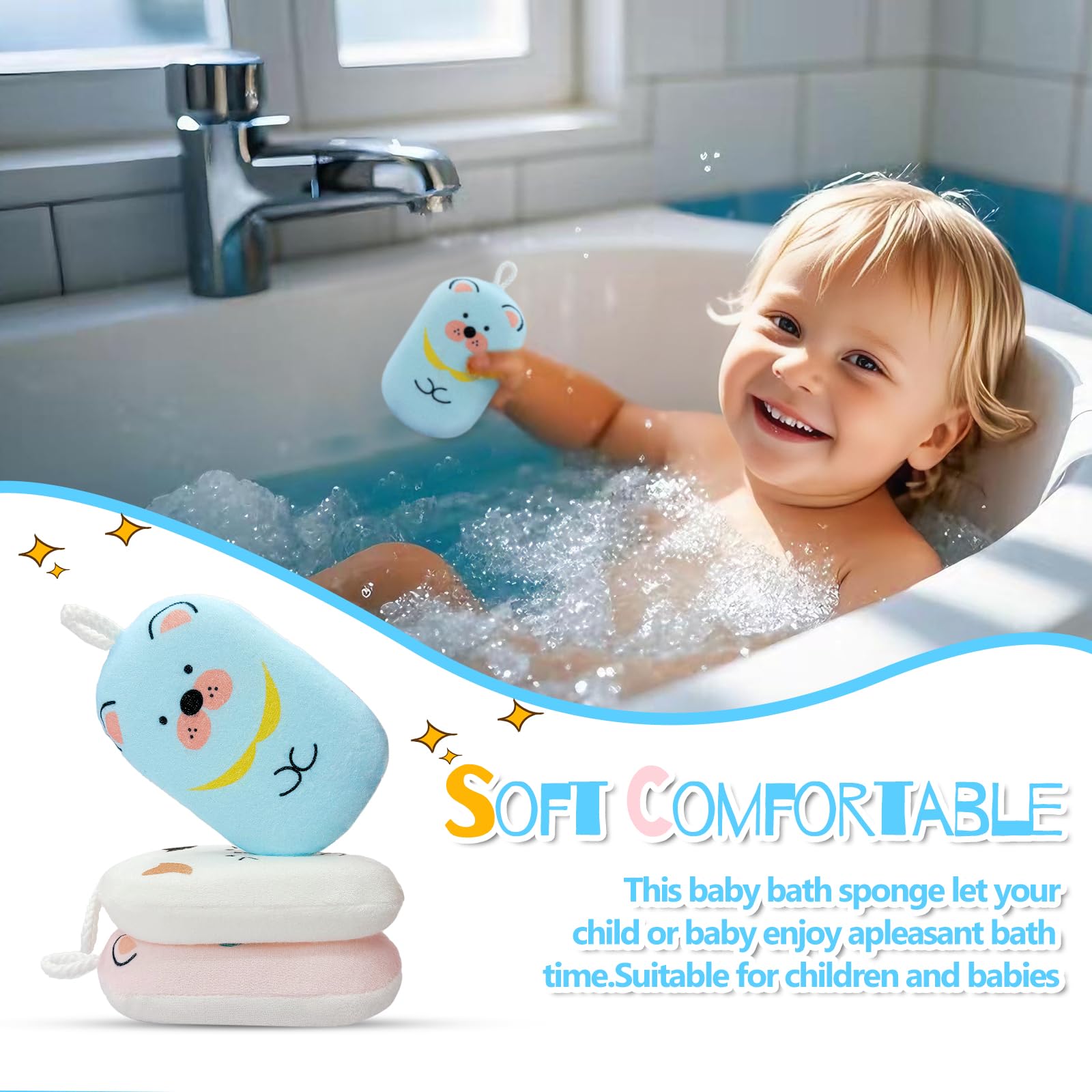 Esponja JieLiLeHome con diseño gato, perfecta para piel sensible durante el baño.