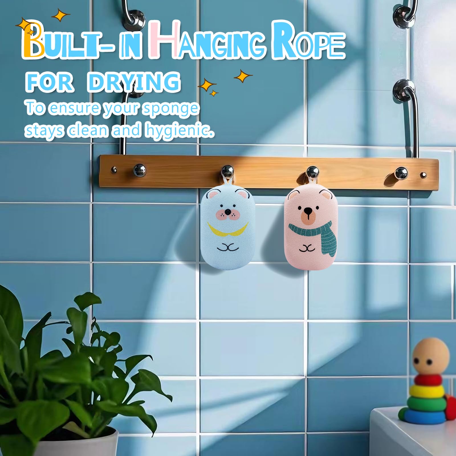 Esponja JieLiLeHome con patrones lindos para hacer la hora del baño más divertida.