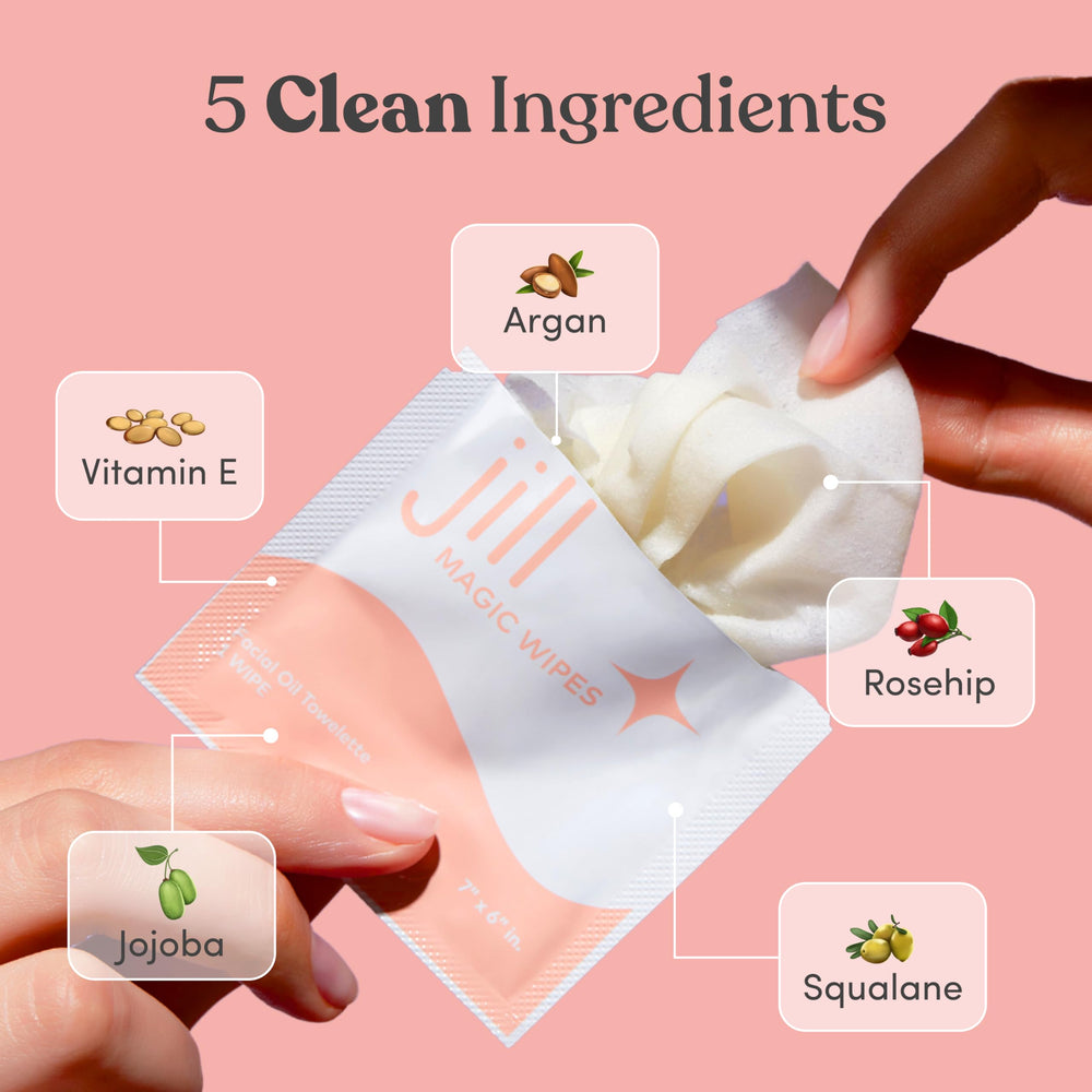 Jill Magic Wipes dermaplaning skin prep for irritation reduction.