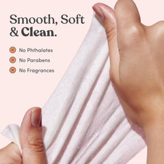 Jill Magic Wipes no-residue formula absorbs quickly, leaving hydrated skin.
