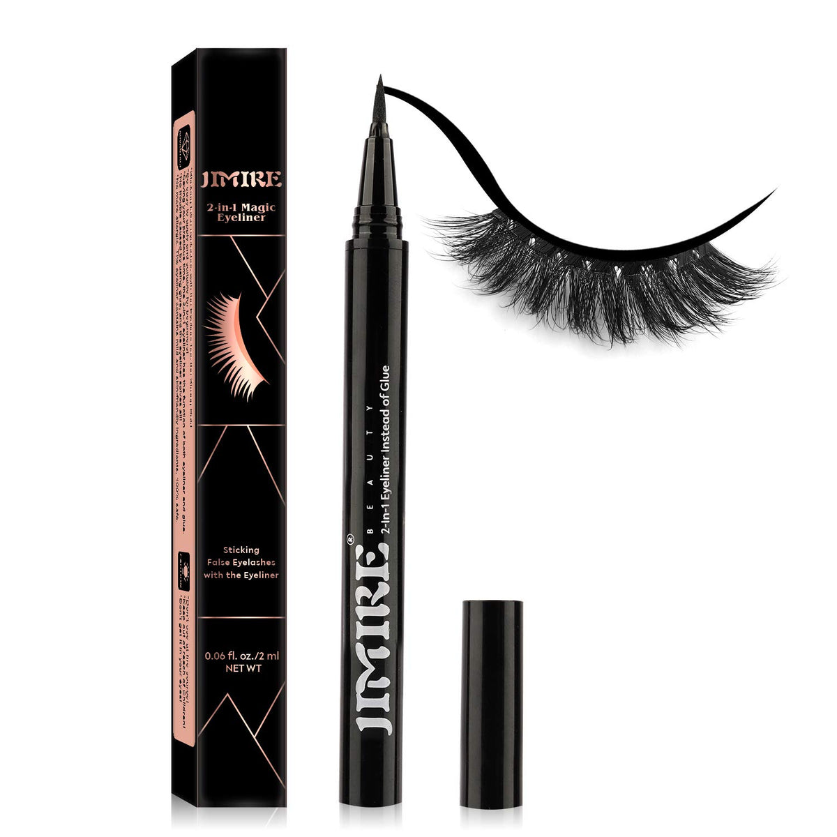 JIMIRE 2-in-1 Eyeliner bottle and wand for glue-free lash applications.