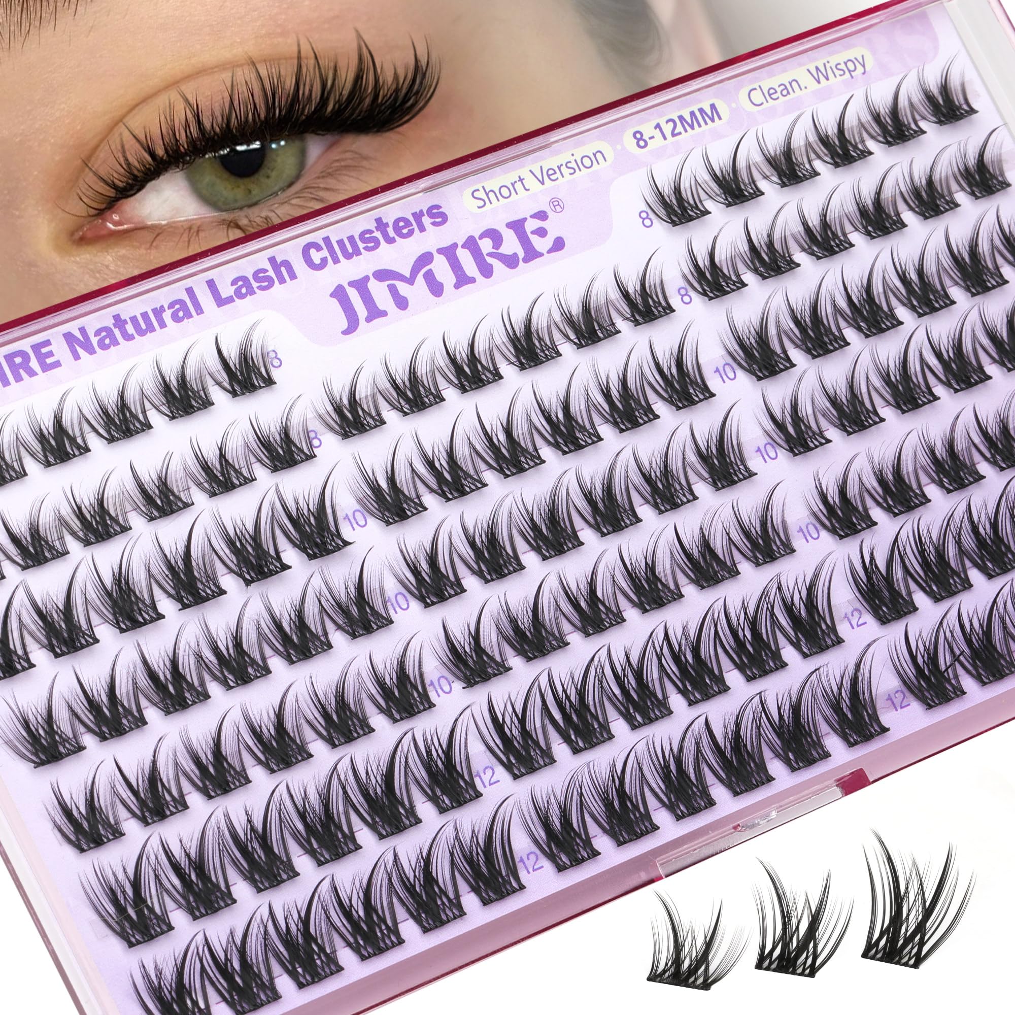 JIMIRE 8-12mm lash clusters with C-curve for a natural wispy look
