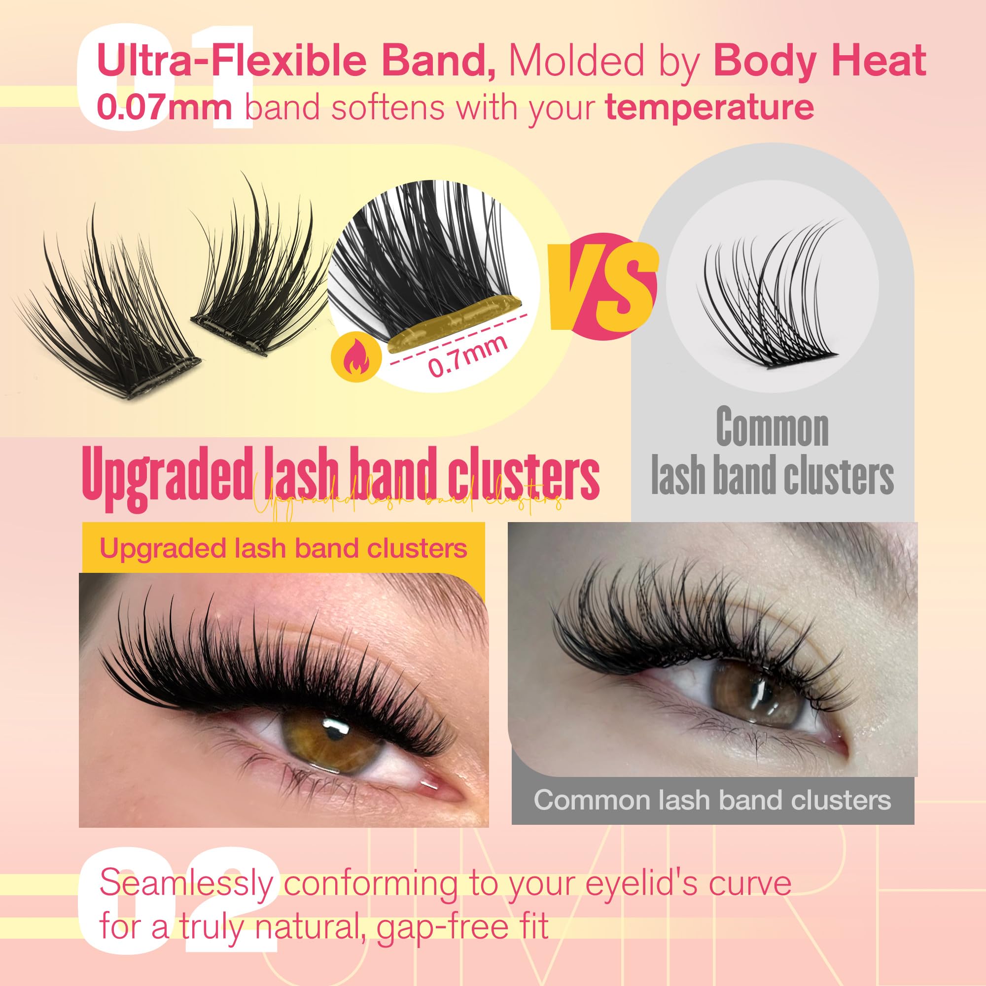 JIMIRE adhesive-strip lash clusters easy pickup and precise placement.