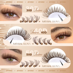 Jimire brown lash clusters spread displays 476 pieces for customizable eyelash extensions.