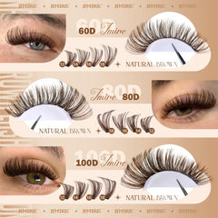 Jimire brown lash clusters lengths 30d to 60d illustrate eye shaping options.