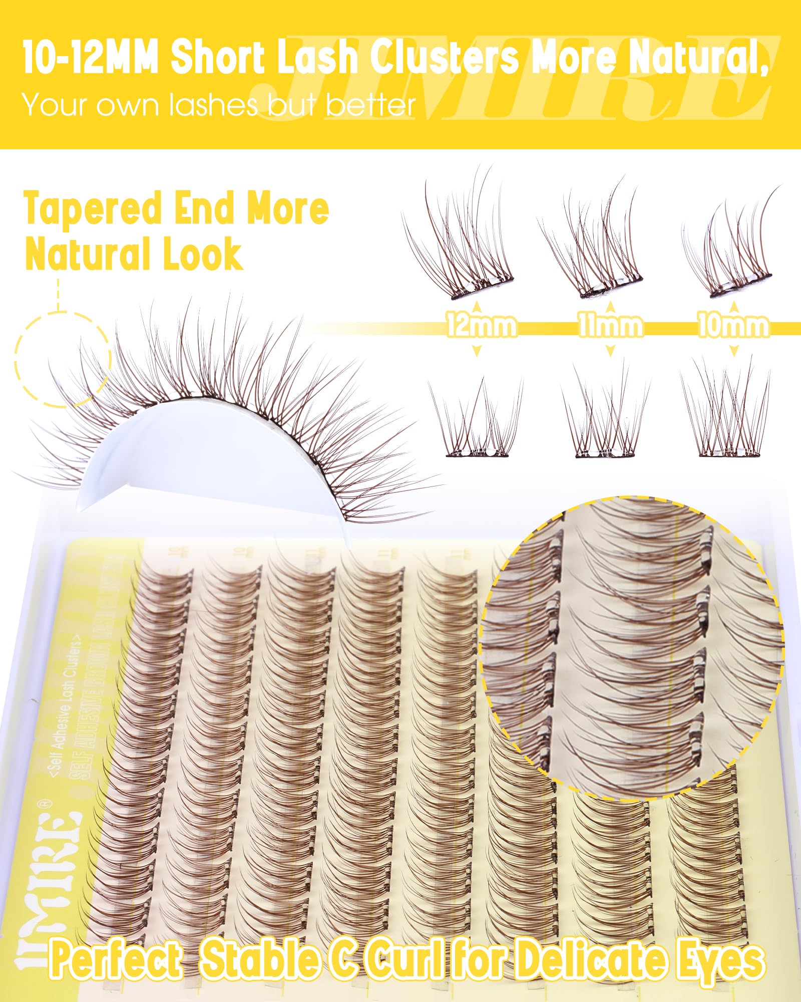 JIMIRE lash clusters applied to natural lashes for seamless blend