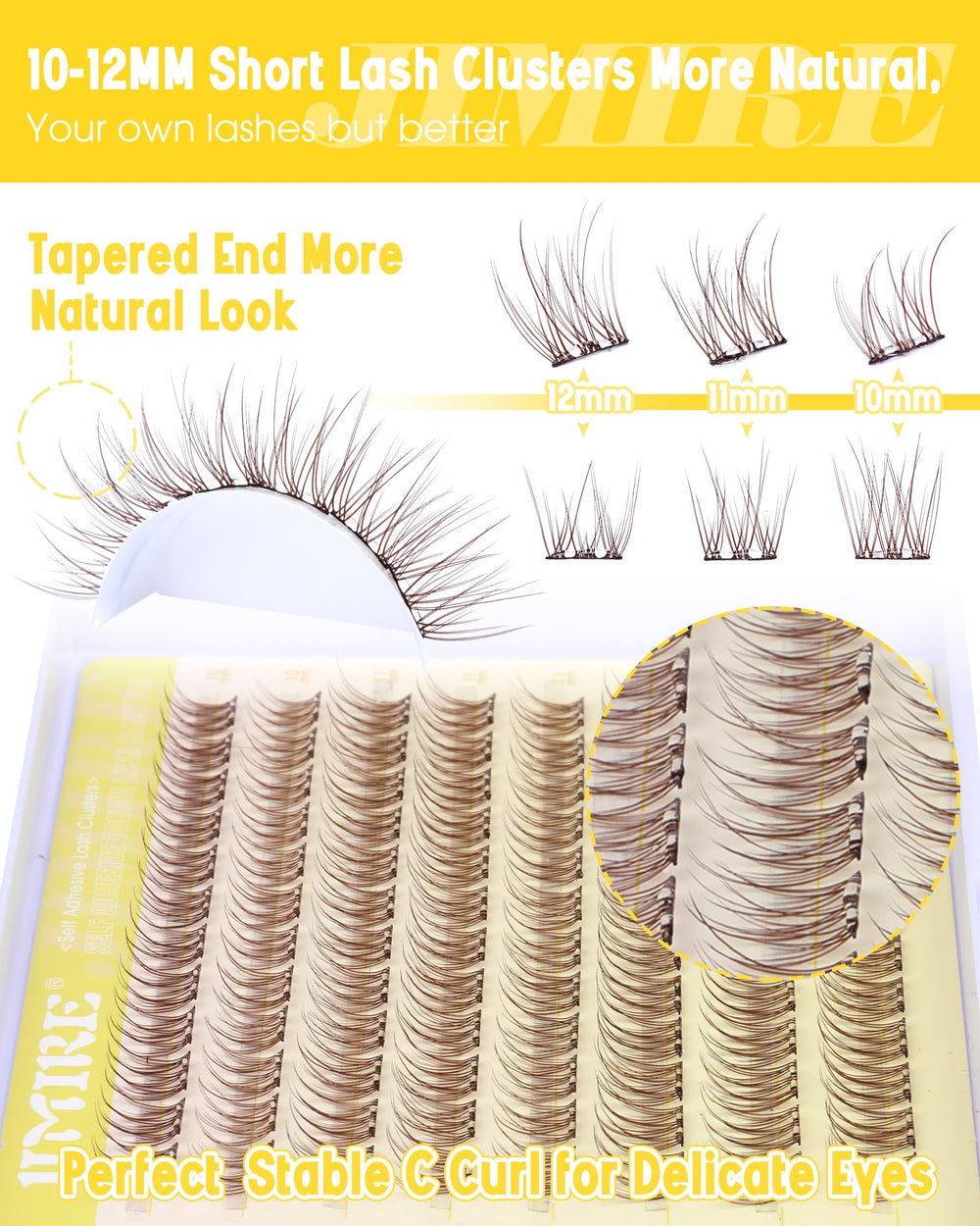JIMIRE lash clusters applied to natural lashes for seamless blend