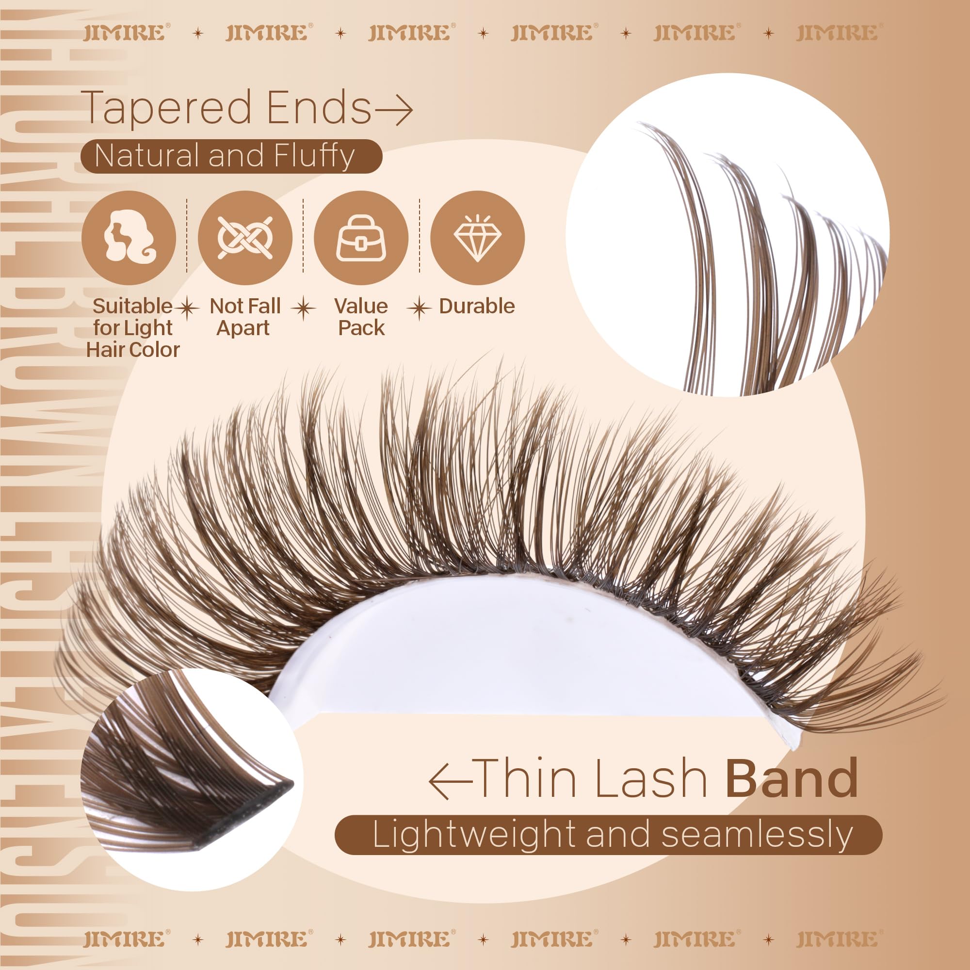 Jimire brown lash clusters soft brown hue suits lighter hair tones gracefully.
