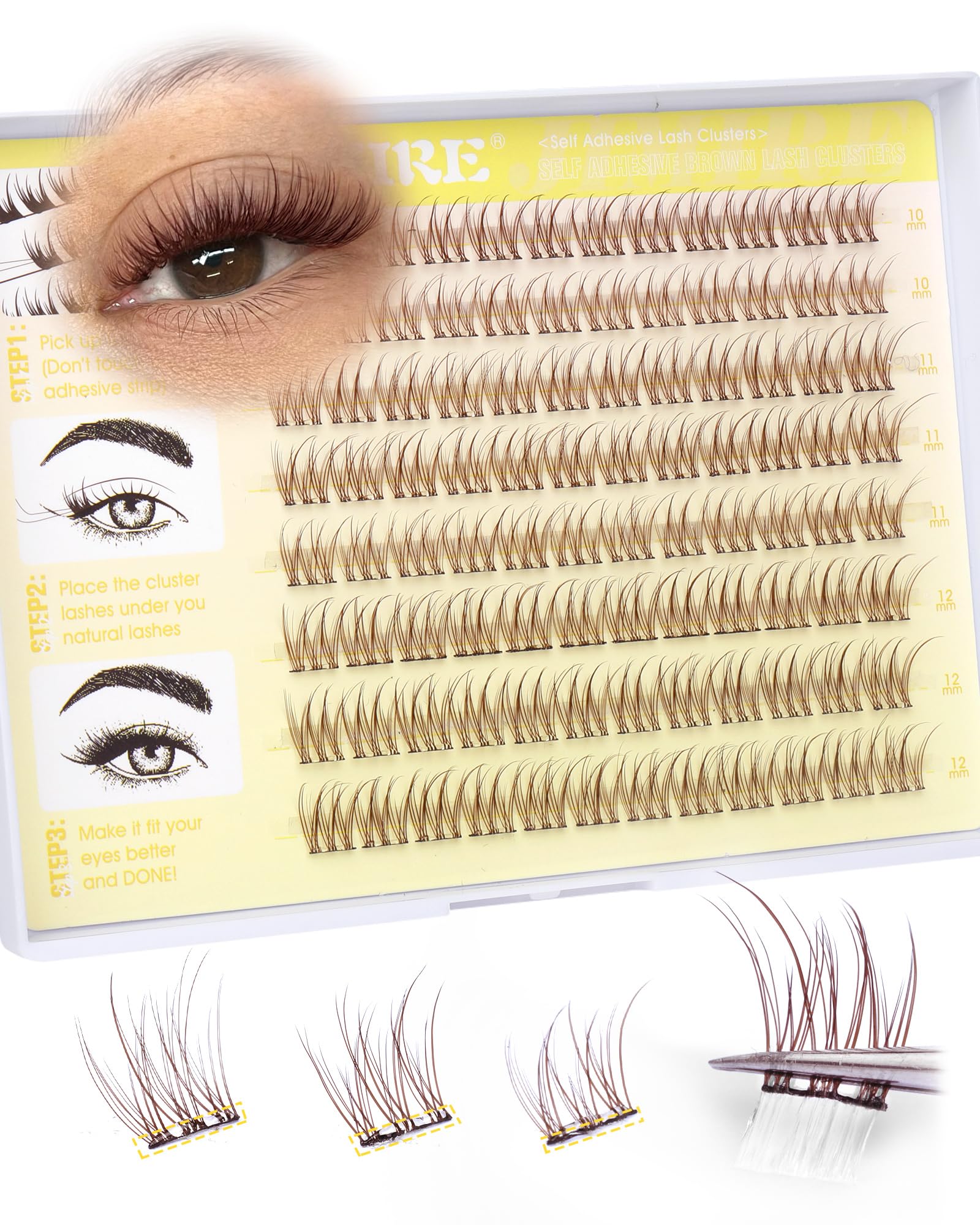 JIMIRE brown self-adhesive lash clusters packaging for quick makeup prep
