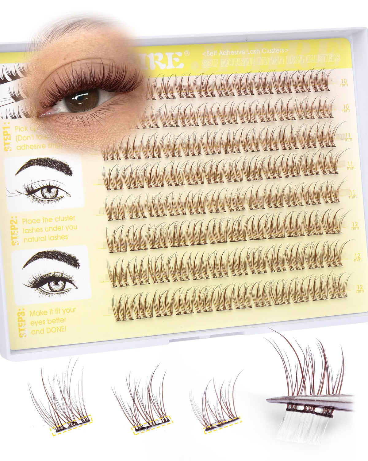 JIMIRE brown self-adhesive lash clusters packaging for quick makeup prep