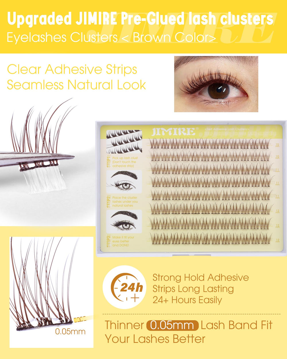 JIMIRE thin-band lash clusters provide comfortable wear