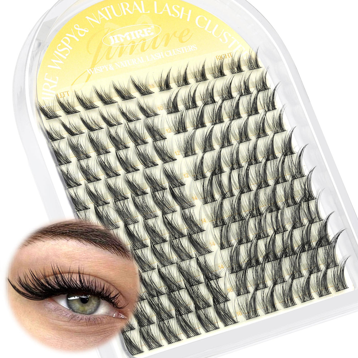 Jimire cat-eye cluster lashes left-right pack for balanced daily wear.