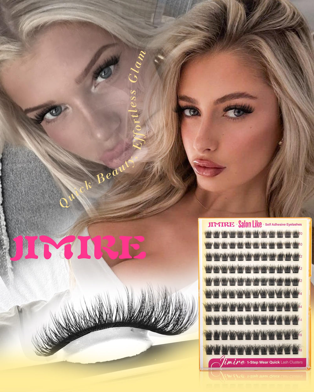 Jimire fluffy cluster lashes with black strip blend naturally for stronger hold.